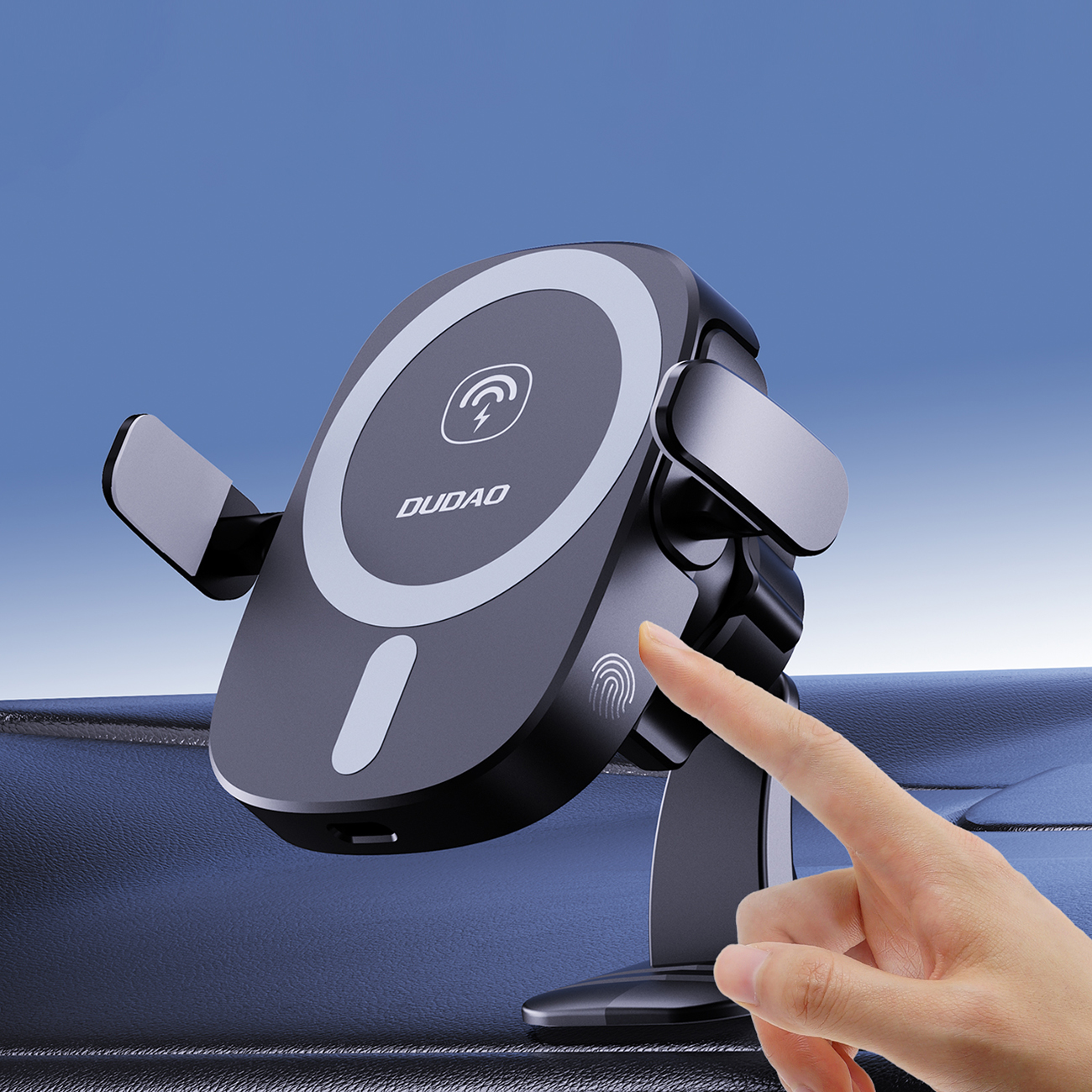 Prst dotýkajúci sa držiaka do auta Dudao FW11